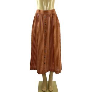 XiRENA Rust-Orange Striped Midi Skirt